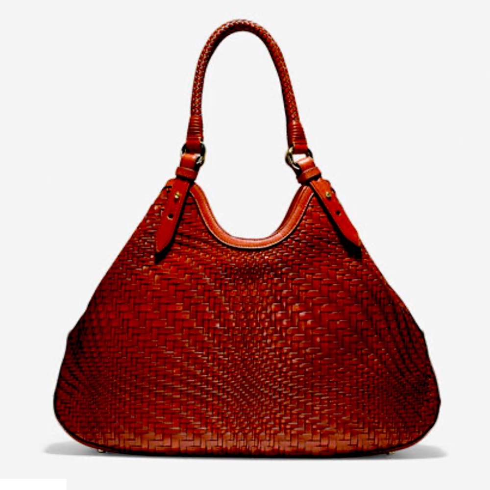 RARE Cole Haan Genevieve RED woven leather handbag tote purse medium vintage